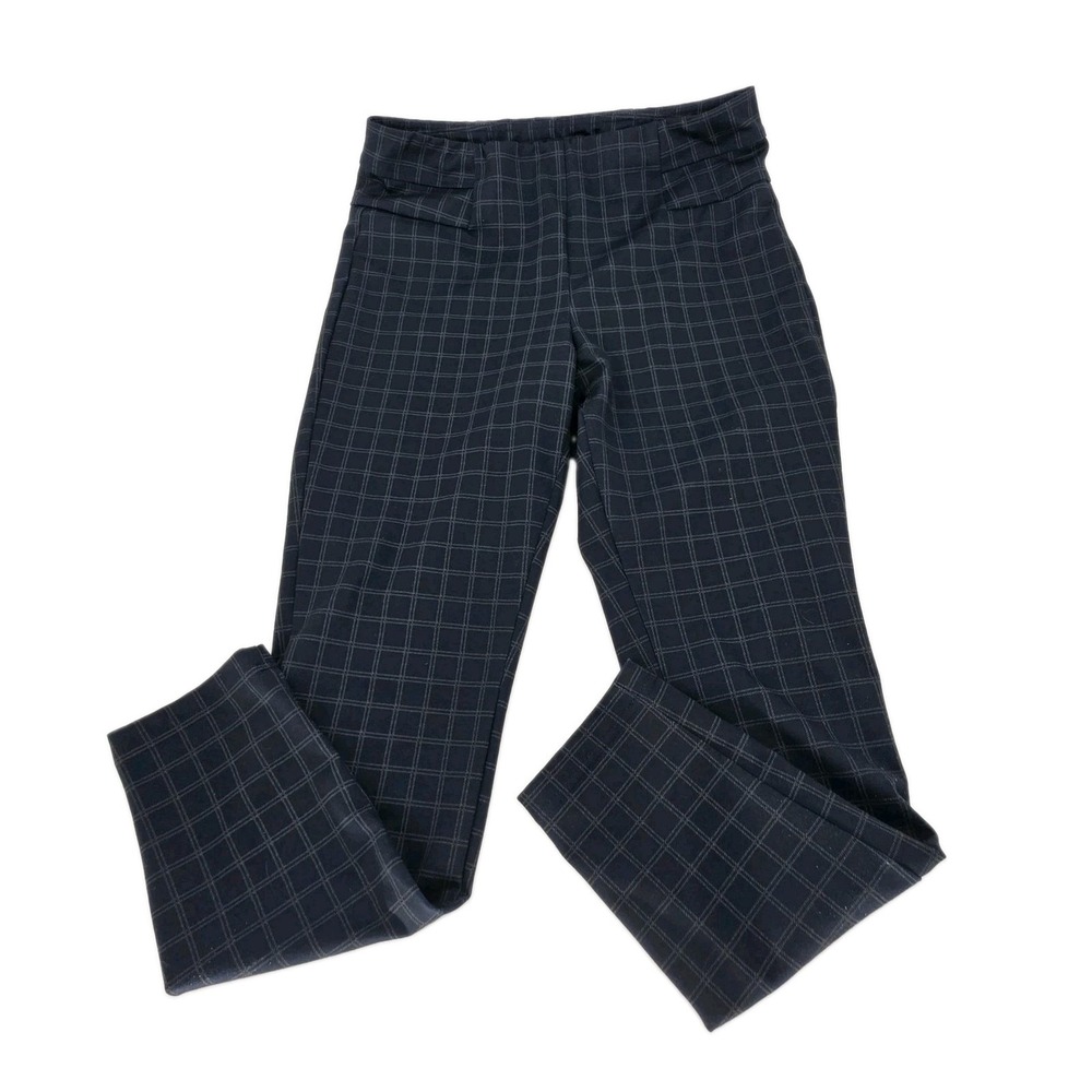 New Directions Business Career Women Pant Pull On Large Check Blue Tapered Slack
